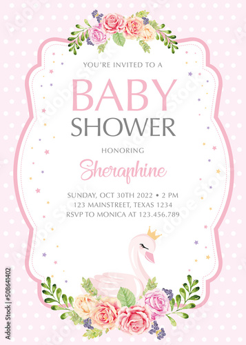 Baby shower invitation with pretty swan