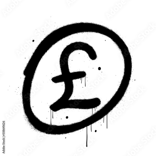 Vector illustration. Pound sign in circle. Urban street graffiti style. Black tag is on white background. Concept for economy  finance  currency  exchange. 