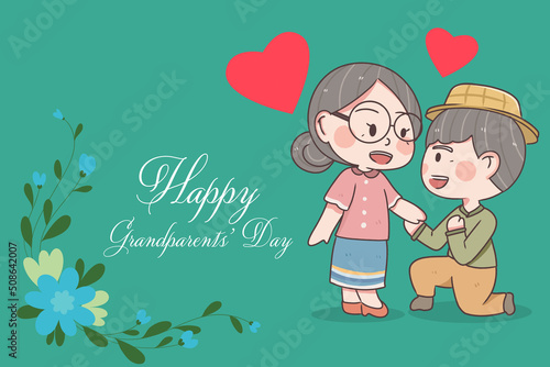 Hand drawn couple of grandparents, happy family of elder people, National grandparents' day