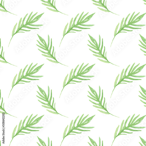 Watercolor pattern with branches on a white background. Foliage  greenery  eucalyptus leaves. For textiles  wallpaper  invitations  greetings.