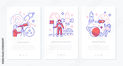 Astronomy and space exploration - line design style banners set