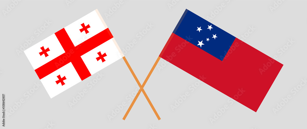 Crossed flags of Georgia and Samoa. Official colors. Correct proportion