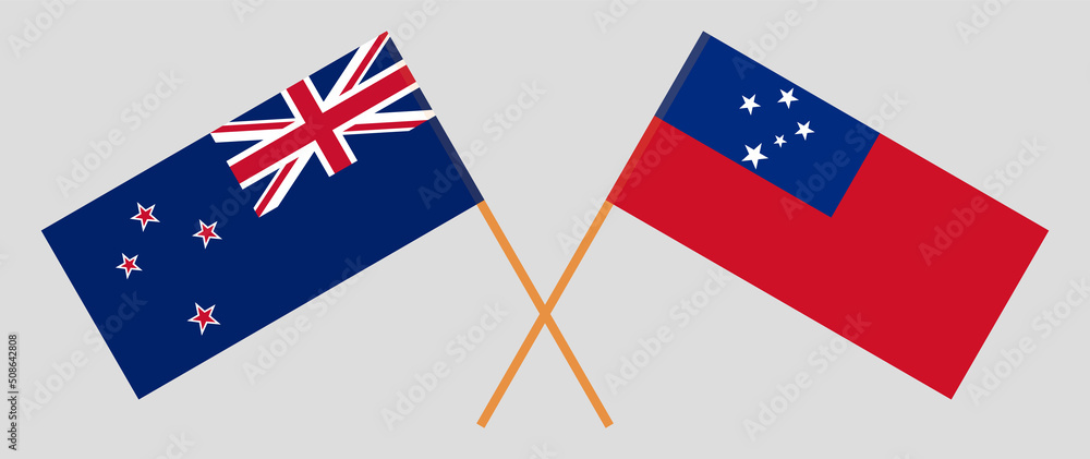 Crossed flags of New Zealand and Samoa. Official colors. Correct proportion Crossed flags of New Zealand and Samoa. Official colors. Correct proportion