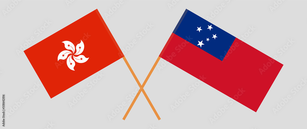 Crossed flags of Hong Kong and Samoa. Official colors. Correct proportion Crossed flags of Hong Kong and Samoa. Official colors. Correct proportion