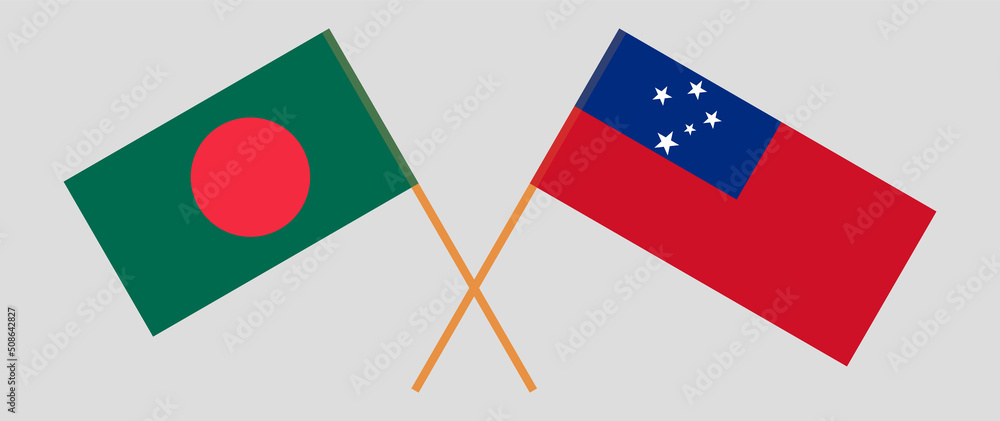 Crossed flags of Bangladesh and Samoa. Official colors. Correct proportion Crossed flags of Bangladesh and Samoa. Official colors. Correct proportion