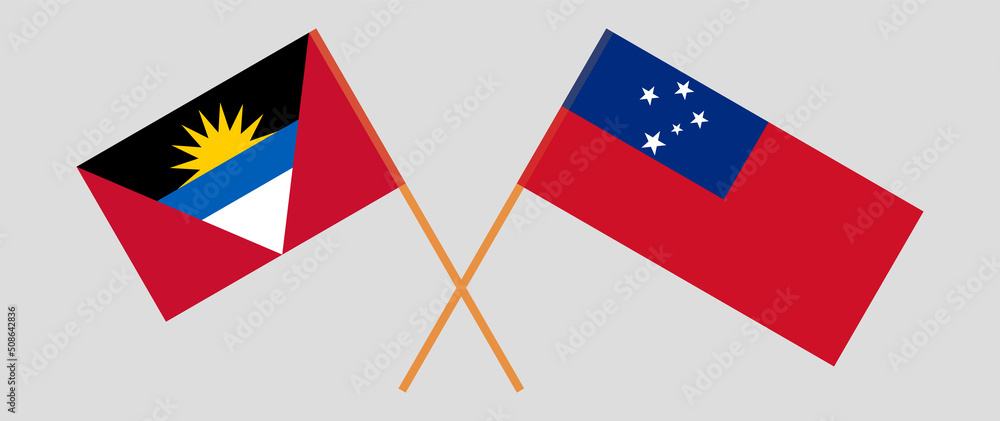 Crossed flags of Antigua and Barbuda and Samoa. Official colors. Correct proportion