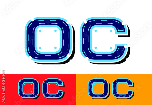 OC letter logo, t shirt and sticker design template