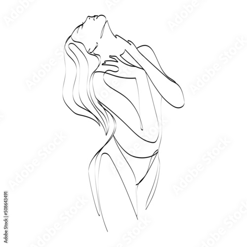 Sketch line art sexy woman Vector illustration design.Continuous line drawing.Attractive beautiful girl in underwear and long hair.Minimal art.Great design element for any use