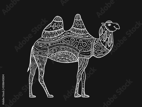 Hand drawn camel, zentangle ornament for adult anti stress Coloring book