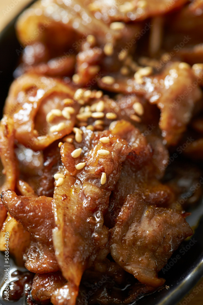 bulgogi, sliced and seasoned, barbequed beef bulgogi, sliced and seasoned, barbequed beef
