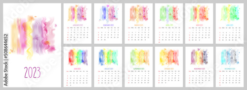 Monthly printable calendar 2023. Watercolor design
