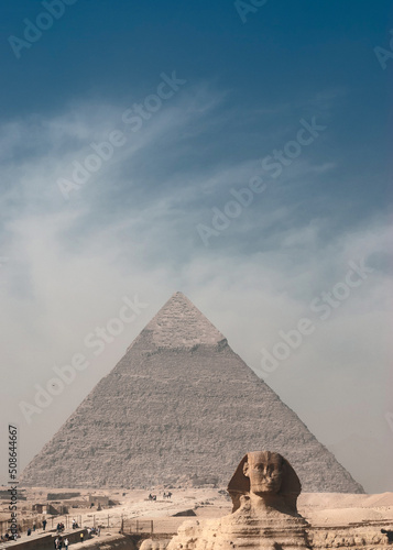 The Great Sphinx of Giza. Great Sphinx on a background of pyramids.