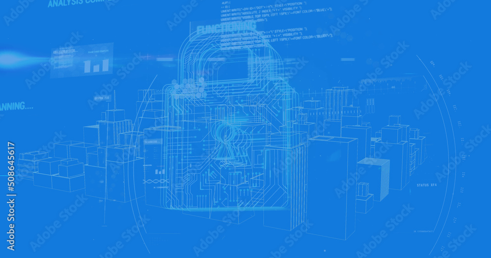 Virtual buildings in a city and a digital lock with program codes Virtual buildings in a city and a digital lock with program codes