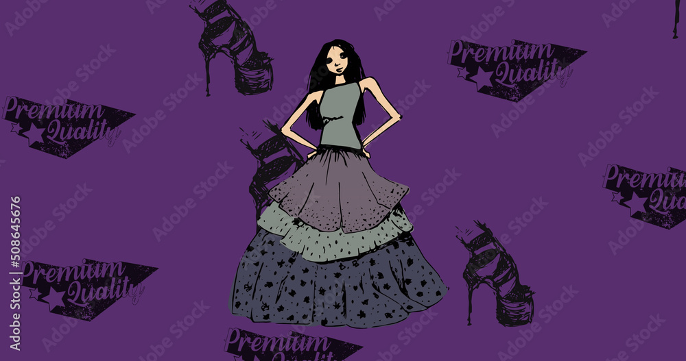Image of shoes icons and model on purple background Image of shoes icons and model on purple background