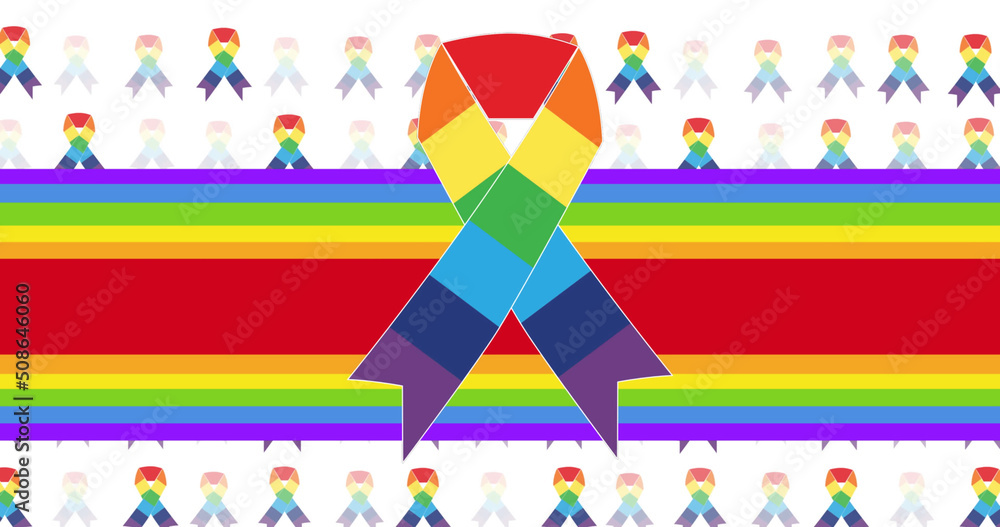 Image of rainbow ribbon and lines over rainbow ribbons Image of rainbow ribbon and lines over rainbow ribbons