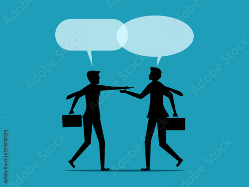 Meeting and talking. Employees meet and talk about work. business concept vector silhouette eps
