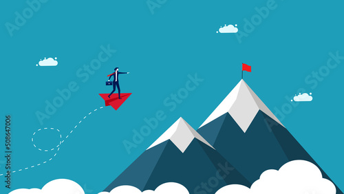Different leaders. A businessman travels in a red paper plane to the red flag. business concept vector illustration eps © Nastudio