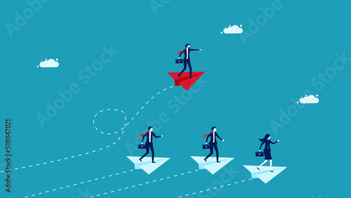 Different leaders. A businessman travels in a red paper plane. business concept vector illustration eps
