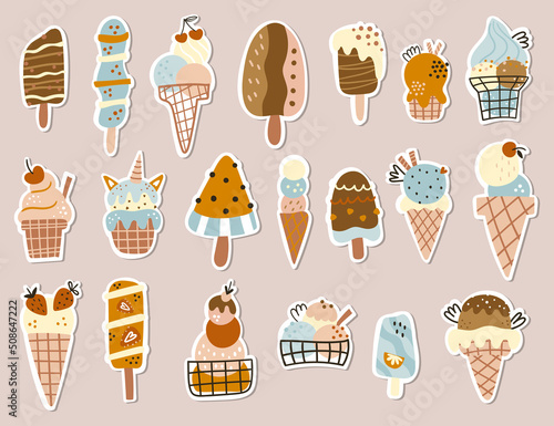 Set of stickers with ice-creams.