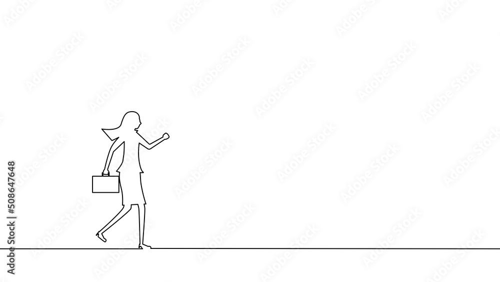 Draw a continuous line of business woman moving forward. Business Concept Vector illustration eps