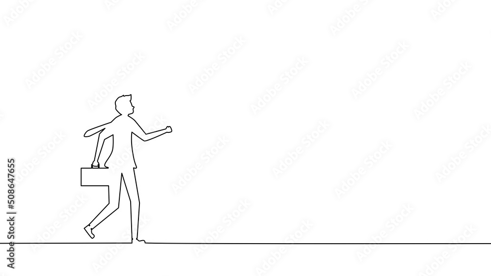 Draw a continuous line of business people moving forward. Business Concept Vector illustration eps