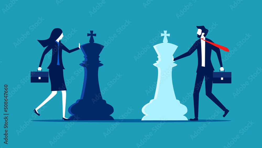 Business strategy. A businessman is playing a chess game. business concept vector illustration eps
