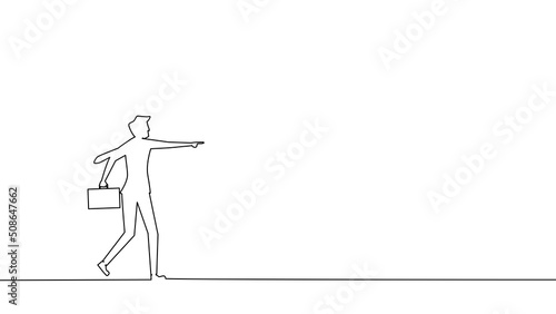 Draw a continuous line of business people moving forward. Business Concept Vector illustration eps