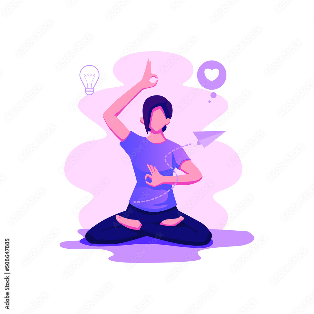 Meditation workflow health benefits for body flat style illustration Meditation workflow health benefits for body flat style illustration