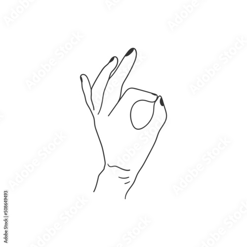 Hand showing okay - linear minimalist simple vector drawing.