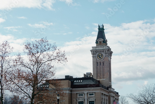 Clock tower of Historical town hall Marlborough MA USA photo