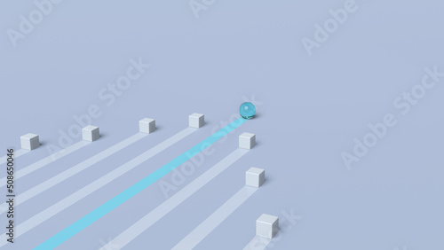 Business leader. Sphere leadership concept, One leader blue sphere leads other white boxes. Winning strategy in business, 3d render. copy space.