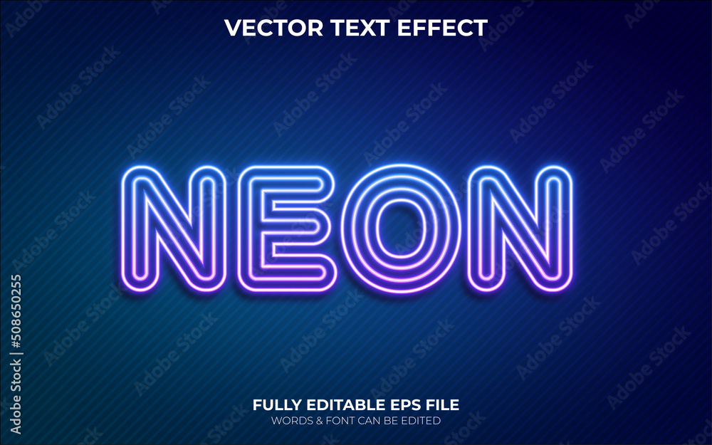 Editable Neon Vector Text Effect Illustrator