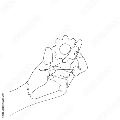 continuous line drawing gear cog wheel illustration vector