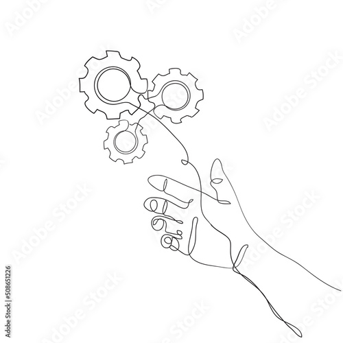 continuous line drawing gear cog wheel illustration vector
