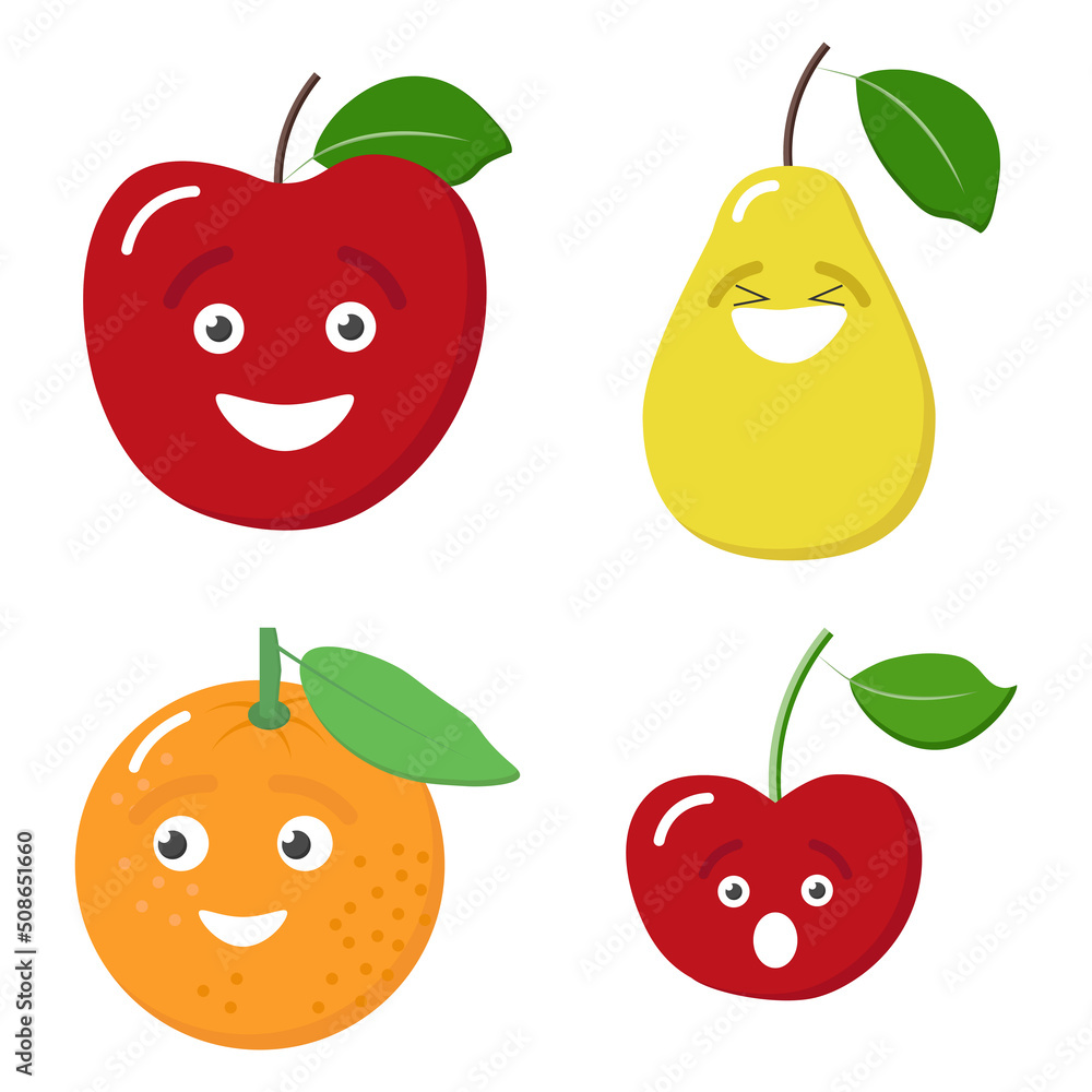 simple vector illustration cartoon apple, pear, orange and cherry simple vector illustration cartoon apple, pear, orange and cherry