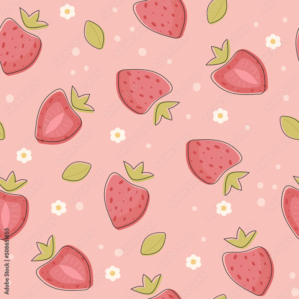 Seamless pattern with strawberry and camomile Seamless pattern with strawberry and camomile