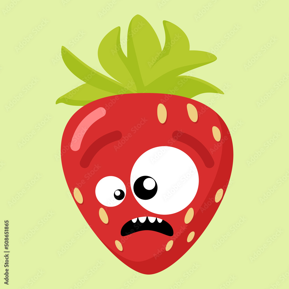 Fototapeta premium simple vector illustration cartoon strawberry with face