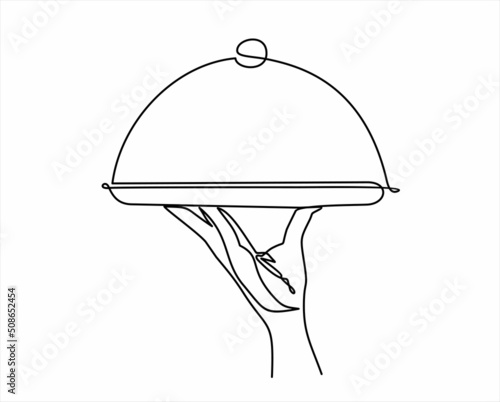 hand drawn doodle serving food icon illustration in continuous line art style vector