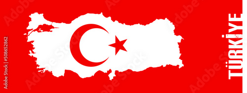 Flat Banner poster design with Flag icon and map of Turkey or Türkiye. National Republic day or Independence day is designed for Turkish celebrations. Concept Turkey to be changed to Türkiye. photo