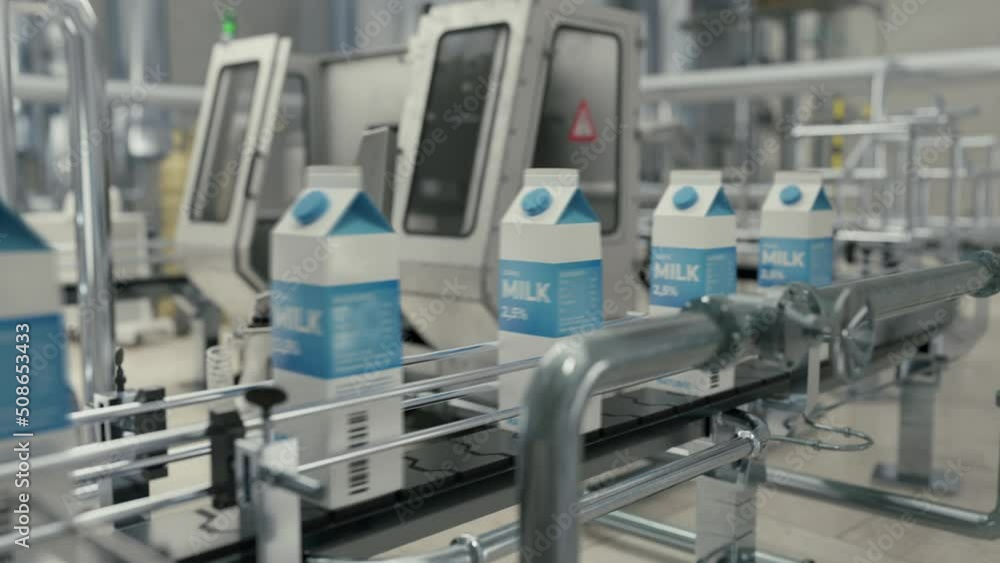 Milk Cartons Moved By Automated Conveyor Belt On Dairy Factory Production Line. Milk Packages On Automatic Production Line. Industrial Plant Equipment For Milk Production. Manufacturing Line Milk Cartons Moved By Automated Conveyor Belt On Dairy Factory Production Line. Milk Packages On Automatic Production Line. Industrial Plant Equipment For Milk Production. Manufacturing Line