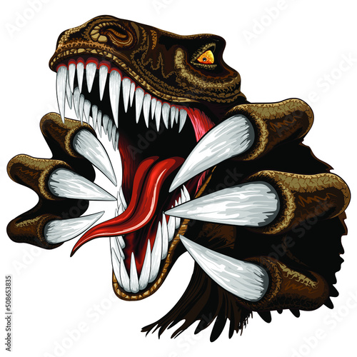 Veclociraptor Dinosaur Angry Portrait with big sharp teeth and claws Vector Illustration isolated on white