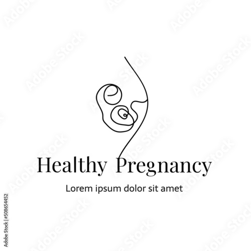Healthy pregnancy or artificial insemination. The logo template of the fetus in the womb. The concept of gynecology and medicine. Vector illustration in linear style