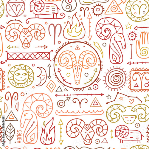 Aries zodiac sign. Element of Fire. Seamless Pattern for your design