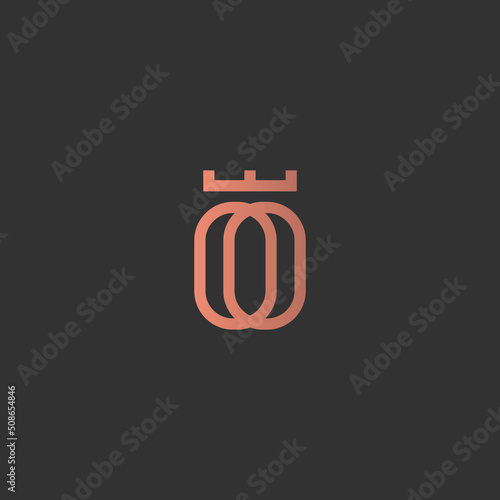 Abstract linear monogram letter O, double O with crown gradient logo icon concept. Premium geometric loop, infinity vector symbol icon design in minimalist style.