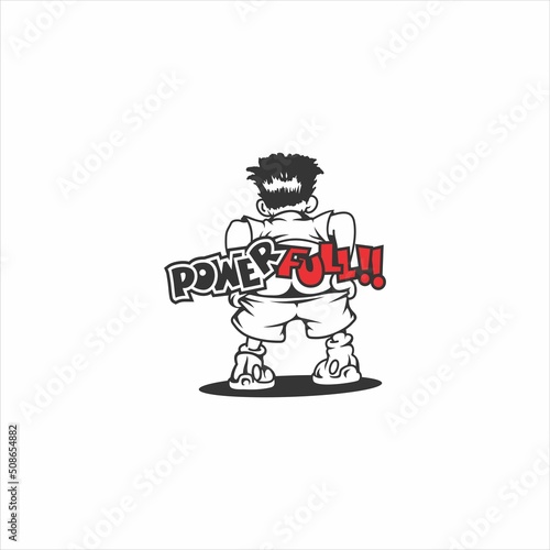 cartoon vector of a teenager facing backwards with the words  power full  on it