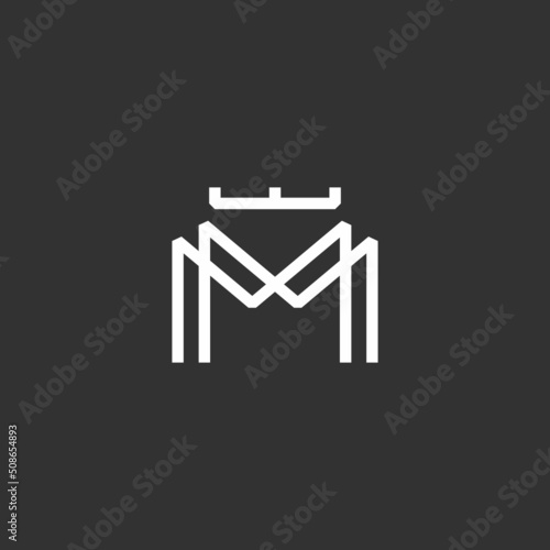Letter M with crown monogram, minimal style identity initial logo template. Monochrome lines vector emblem logotype for business cards initials invitations ect.