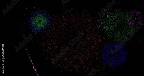 Image of colourful christmas and new year fireworks in night sky