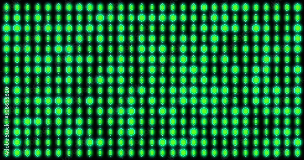 Image of changing green dots on black background Image of changing green dots on black background