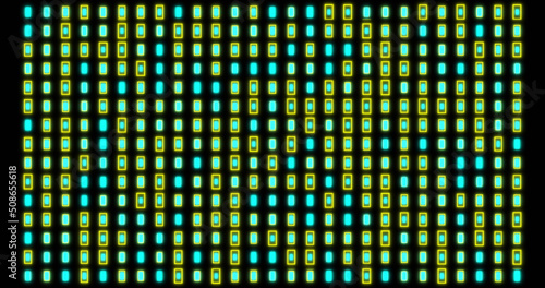 Image of changing green and blue rectangles on black background