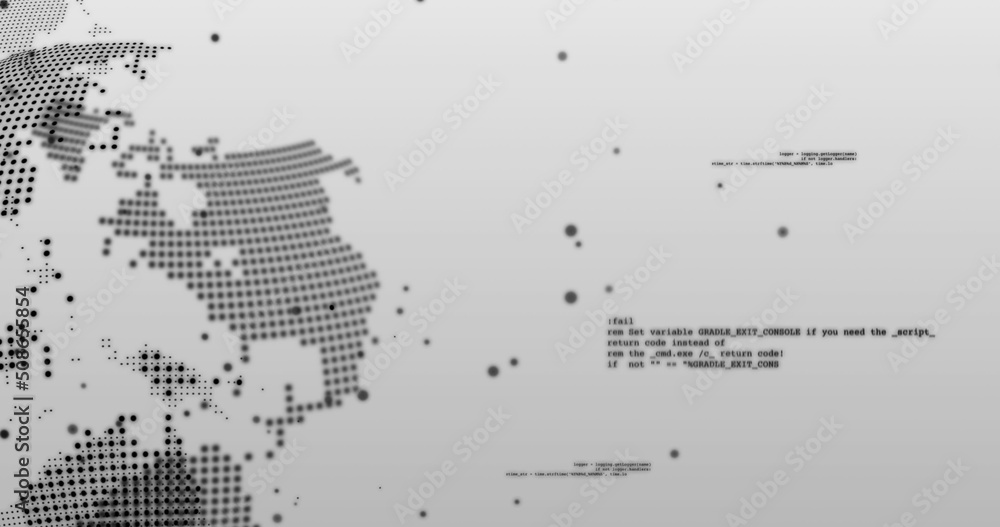 Fototapeta premium Image of data processing over rotating globe on grey background